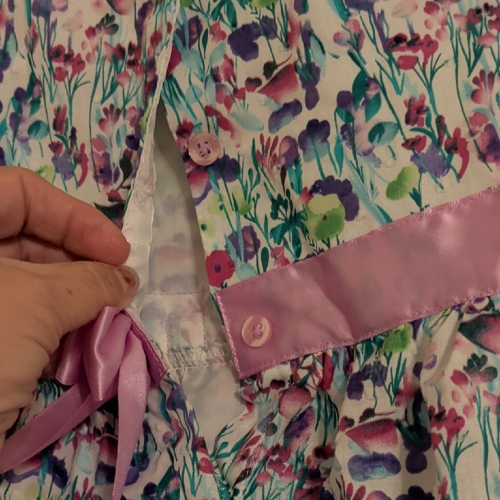 Easter 🐰🐣Blueberi Boulevard Floral Sleeveless Dress with Pink Satin Waist Bow - Picture 7 of 7